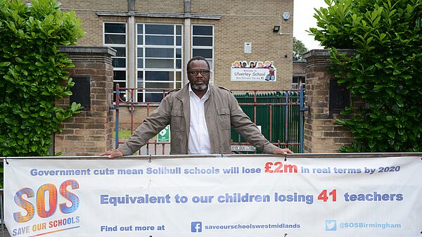 Ade Adeyemo campaigning in 2019 for fairer funding for Solihull's schools