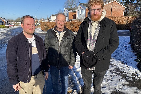 Olton Lib Dem team on Swanswell road in snow