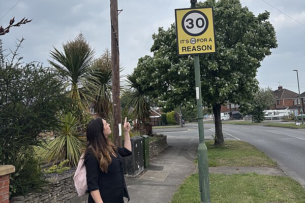 Laura McCarthy with speed visor on Old Lode Lane