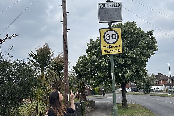 Laura McCarthy with speed visor on Old Lode Lane